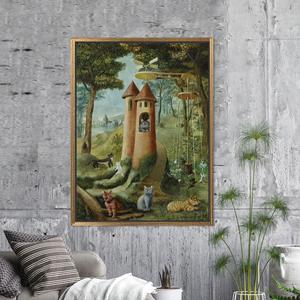 Toile Fantasy Cat Tower : imprimé forêt féerique fantaisiste, encadré en or - Product Image 1