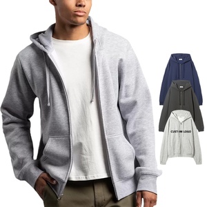 Peso pesado grueso logotipo personalizado Hombres en blanco Zip up Hoodies 100% algodón Zip up Hoodies Streetwear Drop Shoulder Sudadera Hoodies - Product Image 1
