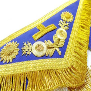 Custom Embroidered Masonic Apron With Gold Fringe Cross Symbol Blue Fabric Sew-On BadgeStyle Garment Decoration - Product Image 1