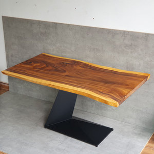 Industrial-Style <b>Extendable</b> Acacia <b>Wood</b> <b>Dining</b> <b>Table</b> with Powder-Coated Iron Legs-160x80cm - Product Image 2