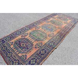 Tapis turc 4,6x11,7 pi (141x357 cm), tapis persan vintage bleu en laine - Product Image 2