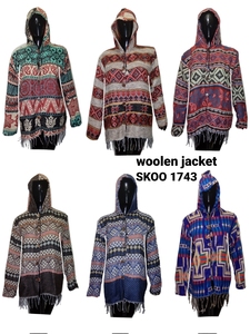 Fashionable Woolen Boho <b>Hippie</b> Hoodie <b>Jacket</b> Stylish Trendy Item with Zipper & Button Decorations - Product Image 4