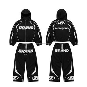 Conjunto de Chaqueta Cortavientos Premium de Alta Resistencia, Tejido de Nailon y Poliéster de 170 GSM, Diseño de Paneles en Negro y Gris con Logotipo Personalizado - Product Image 2