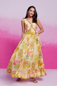 Vestido de Georgette de imitación con estampado Digital de estilo tradicional para mujer, Ropa Étnica completamente cosida, microforro, tallas disponibles para India - Product Image 6
