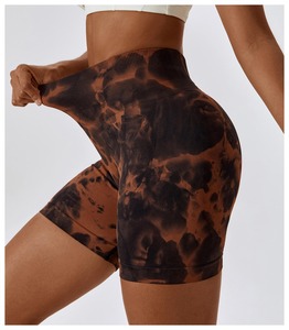 Shorts de yoga pour femmes, taille haute, extensible, doux, sans couture, effet push-up, tie-dye - Product Image 5