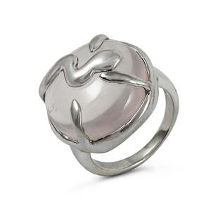 Spring Summer 925 <b>Sterling</b> <b>Silver</b> <b>Ring</b> With Rose Quartz Gemstone Bohemian Style Bezel <b>Set</b> Handmade Wholesale Indian Jewelry - Product Image 1