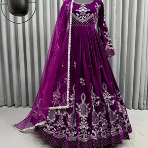Stile indiano FULPARI design Reyon materiale ricamo abito lungo da lavoro pesante per le donne indiano abbigliamento etnico vestiti per feste