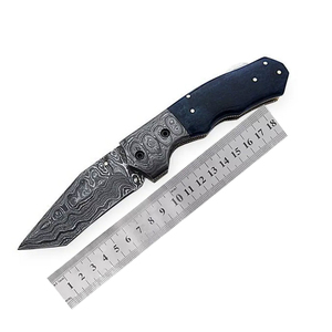 Couteau pliant en acier damas sur mesure de haute qualité avec gaine en cuir OEM pour une utilisation en extérieur Offre Spéciale - Product Image 1