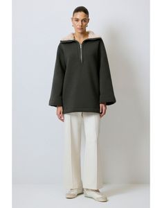 Premium Quality Women's Sweatshirt Fox Fur Collar 100% Cotton Quick Dry Knee Over-sized <b>Knitted</b> <b>Sets</b> Half Zip Thick Solid - Product Image 3