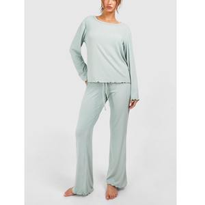 Traje de dos piezas tejido para mujer Cuello redondo Manga larga Split Top Pantalones largos Suéter Conjuntos de dos piezas Exportación del proveedor BD - Product Image 6