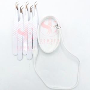 Extensiones de pestañas de acero inoxidable Diamond Grip 45 90 grados Pinzas Color blanco Logotipo láser Herramienta de belleza Extensiones de pestañas de fibra - Product Image 2