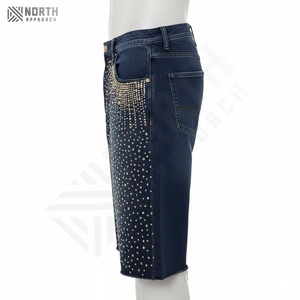 Shorts en toile décontractés pour homme, taille mi-haute, séchage rapide, fermeture à cordon, logo personnalisé sur le devant, shorts en denim baggy de haute qualité - Product Image 3