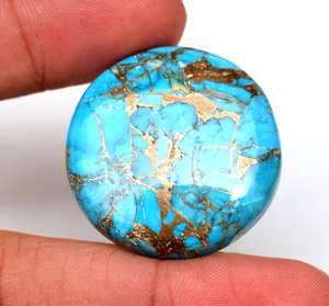 ธรรมชาติได้รับการรับรองอาริโซน่าสีฟ้าทองแดงเทอร์ควอยซ์รอบตัดหลวมแท้ปรับเทียบขนาดอัญมณี Cabochon ในราคาขายส่ง OEM - Product Image 3