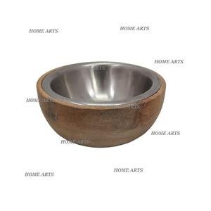 Bol de nourriture en bois et en acier inoxydable nouvelle conception vaisselle de forme ronde bol de service à dessert par les arts à la maison - Product Image 6