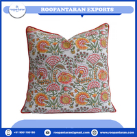 Nouveau coussin décoratif festif élégant en coton tissé à rayures florales, imprimé à la main au bloc, avec passepoil 100% coton et design classique
