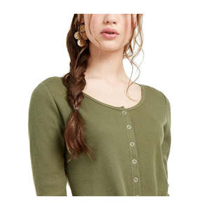 Top termico da donna in maglia Ultra Flirt Junior's Extra Large Green Tie-Hem - Product Image 2