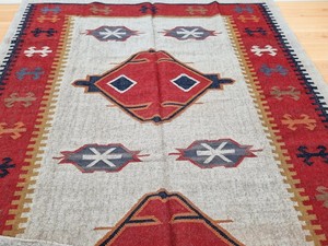Tapis Kilim Rectangulaire Fait Main en Laine Acrylique à Motif Géométrique, Tissage Plat, avec Support en Jute pour Salon - Product Image 4