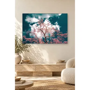 ฟิดา พิมพ์ภาพบนผืนผ้าใบลายดอกซากุระสีชมพูบนท้องฟ้าที่มีเมฆ - Product Image 1