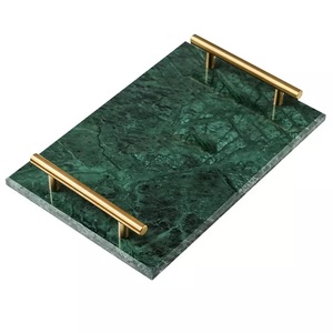 Plateau de service en marbre vert au look moderne, nouveaux plateaux de maison et de Table de haute qualité, nouveau look, plateau de service en marbre avec poignée - Product Image 2
