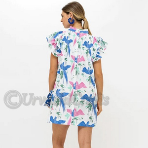 Popelina de algodón breezily-estructurada Pintuck Ruffle Mini cuenta con una manga coqueta el yugo delantero y trasero lindo detalle de botón - Product Image 1