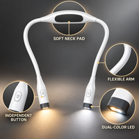 Lampe de lecture LED pour le cou, double commande indépendante, intensité réglable, rechargeable par USB, blanc chaud, blanc froid, pour la maison