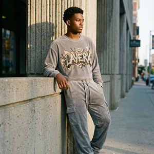 Conjunto Deportivo Gris Lavado Ácido para Hombre, Top Corto con Estampado 3D, Sudadera Corta, Pantalones Cargo, Estilo Y2K, Streetwear Vintage, Años 90 - Product Image 5