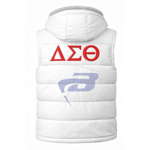 Delta Sigma Theta Sorority <b>Knitted</b> Puffer <b>Vest</b> Custom Greek Letter Embroidery Royal Blue Hooded Waterproof Breathable Men <b>Women</b> - Product Image 3