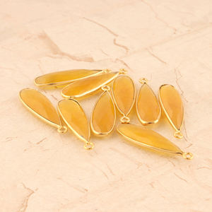 Fournitures de bijoux de mode jaune Jade Long connecteur de larme plaqué or ensemble de lunette 15 pièces Lot pour boucles d'oreilles bijoux de charme faits - Product Image 4