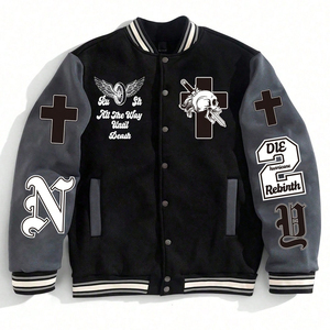 แจ็กเก็ตทีมโรงเรียนเบสบอลทรงหลวมสำหรับผู้ชายเสื้อแจ็กเก็ตทีมเบสบอลใส่ง่ายเป็นมิตรกับสิ่งแวดล้อม - Product Image 1