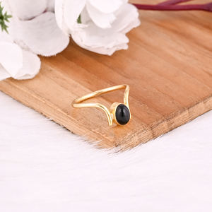 925 Sterling argent massif naturel noir Onyx pierre précieuse jaune plaqué or à la main concepteur mariage bague de fiançailles bijoux - Product Image 5