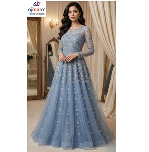 Ajmera Women Modern Natural Embroidery High Neck Floor Length Sleeveless Eco-Friendly Quick Dry <b>Net</b> <b>Fabric</b> Simple Design Bridal - Product Image 1