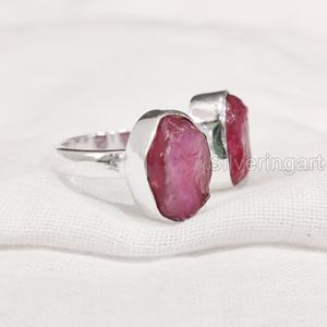 Mayorista Joyería de piedra áspera Anillo de mujer Piedra preciosa de rubí crudo natural Piedra natal de Julio Piedra doble Fiesta Anillo de plata esterlina 925 - Product Image 5