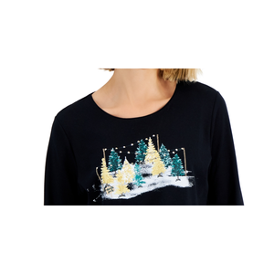 Karen Scott Top casual da donna a maniche lunghe per le vacanze, nero, taglia media - Product Image 2