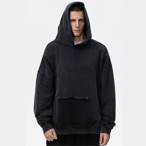 Sudadera con Capucha y Cremallera, Diseño de Empalme Lavado, Felpa Lisa, Color Negro Gris, Estilo Ninja, Gótica, Invierno, Bolsillo Sólido, Personalizable - Product Image 3