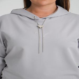 Ensemble de survêtement décontracté à capuche pour femmes grande taille, hiver, gris, mélange polyester/coton, respirant, taille élastique, technique lavée - Product Image 5