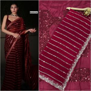 Diseño de lentejuelas en negrita Bollywood Silk Saree para adultos Tendencia en línea Ropa india y pakistaní - Product Image 3