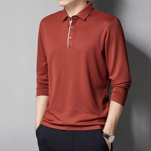 Otoño nuevos hombres Smart Casual manga larga delgada para Polos Tops 100% algodón sólido botón elástico sin rastro simplicidad moda - Product Image 6