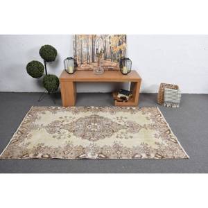 Classic Beige Brown 3.7 X 6.7ft Wool <b>Rug</b> Turkish Patchwork Design for Entryway Living Room or <b>Bedroom</b> Latex Backing - Product Image 3