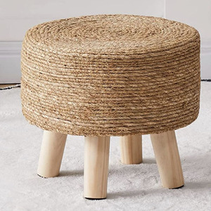 Ottoman rond en jonc de mer tissé naturel artisanal, décoration pour la maison, OEM accepté, table basse ottoman en provenance du Vietnam, vente en gros - Product Image 3