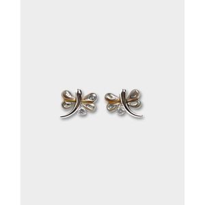 Pendientes Pequeños con Forma de Libélula - Latón Chapado en Rodio y Oro con Detalles de Circonita y Diamantes - Product Image 1