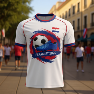 Maglia da tifoso calcio Paraguay 2026 WC, T-shirt grafica rosso bianco blu, Top Orgoglio Sudamericano per il giorno della partita e Streetwear - Product Image 3