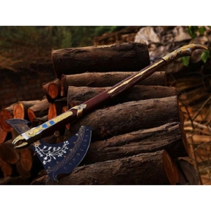 Hacha vikinga de acero al carbono hecha a mano personalizada Hacha Barbuda de supervivencia al aire libre con mango de madera de grado industrial - Product Image 4