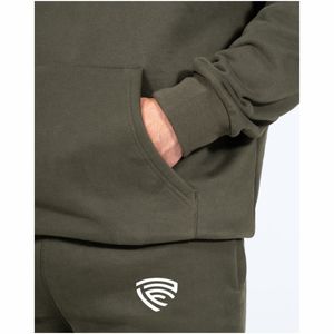 เสื้อฮู้ดสวมหัวผ้าฝ้าย100% โอเวอร์ไซส์สำหรับผู้ชายดีไซน์ไหล่ตกดีไซน์3D ปักลายสีพื้นไซส์ใหญ่สำหรับฤดูหนาว - Product Image 3