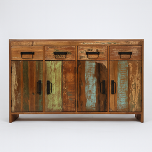 Meuble de rangement latéral en bois MDF et fer, style industriel moderne, fait à la main, couleur naturelle, meubles de salon, commode à tiroirs - Product Image 2