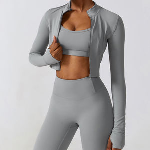 Ensemble de yoga 3 pièces haut de gamme pour femme : Leggings taille haute, soutien-gorge de sport, tissu extensible respirant à séchage rapide, design uni sur le devant, idéal pour la gym - Product Image 1