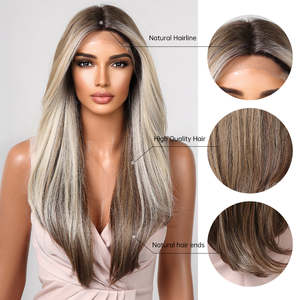 Bianca-DWY 13x6 Balayage Blonde <b>Brown</b> Natural Wavy Free Part Synthetic <b>Wig</b> with Transparent Lace Front - Product Image 6