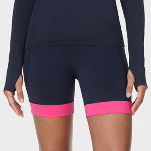 Véritable short de gym taille haute sans couture Navy Pink Trim Custom Active Training Workout Compression Shorts Elastic Waist Side - Product Image 1