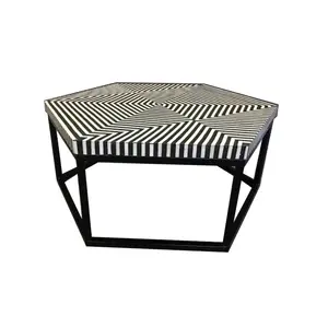 שולחן מרכז עיצוב מודרני לבית קפה או ציוד לבית קפה גימור שיבוץ עצם מעוקל ביד שולחן קפה תה דקורטיבי