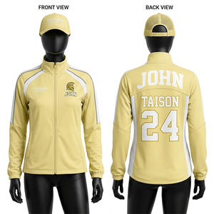 Women lacrosse training <b>jacket</b> 280 GSM polyester spandex blend breathable yellow with <b>grey</b> panel design custom embroidery h - Product Image 4