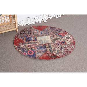 Tapis Patchwork Vintage en Laine Rouge Bleu Style Kilim Grand Rectangle 9x12 pour Entrée ou Couloir Design Classique (3.3X3.4 Ft) - Product Image 2